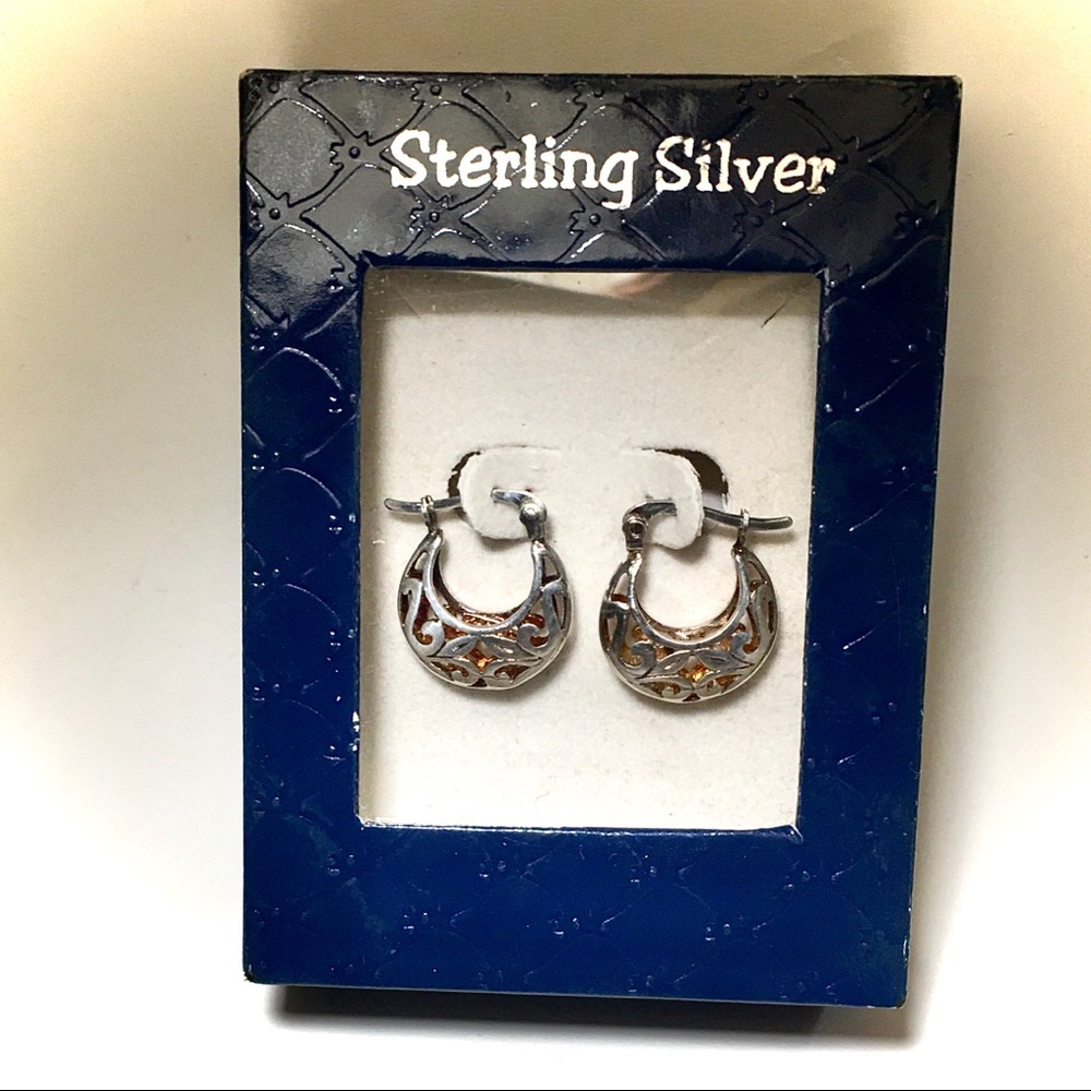 STERLING SILVER FILIGREE HOOP EARRINGS W/ Gift Box